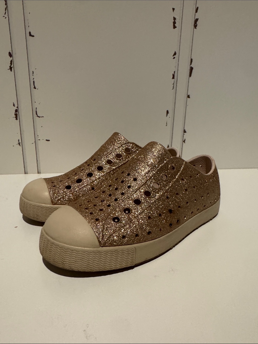 Native Shoes Glitter Slip-On Sneakers in Metallic Gold
